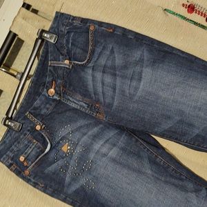 Seven 7 Distressed Embellished Low Rise Bootcut Jeans 18